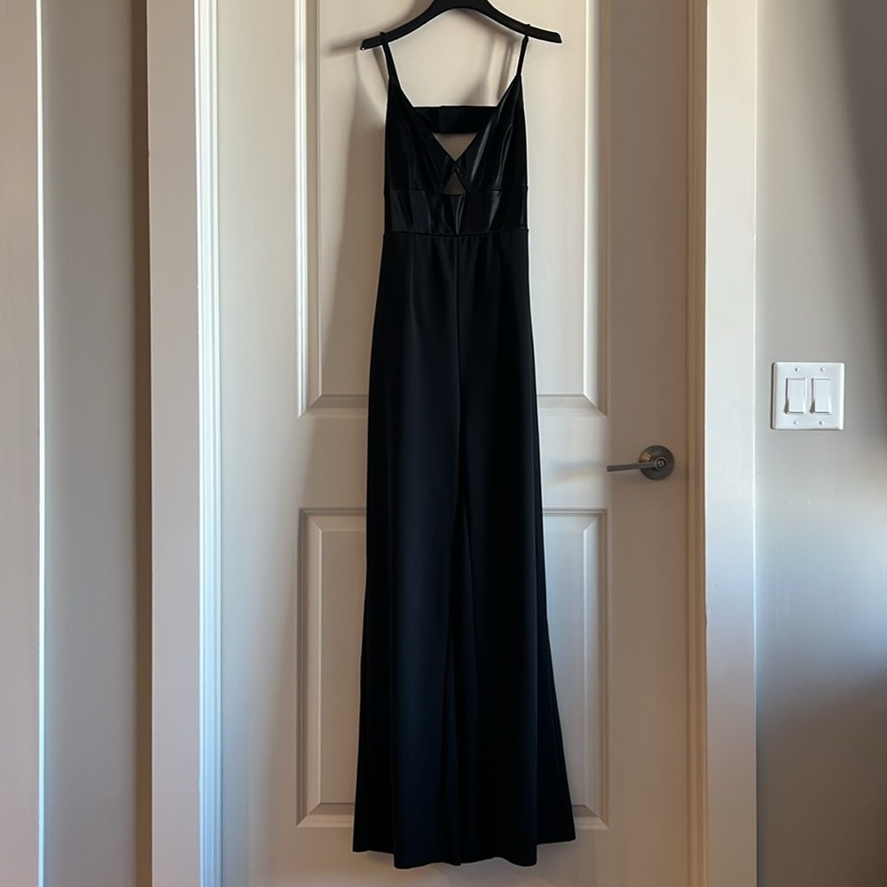 Lulu's Fit the Fashion Black Sleeveless Vegan Leather Wide Leg Jumpsuit Black Lg